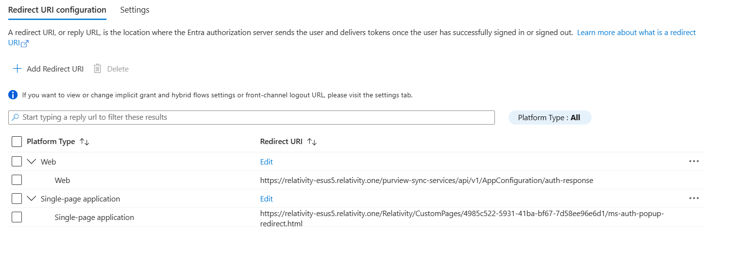 The added redirect URIs.