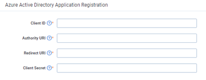 The Azure Active Directory application registration fields.