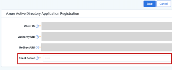 The Client Secret field in the Azure Active Directory Application Registration page.