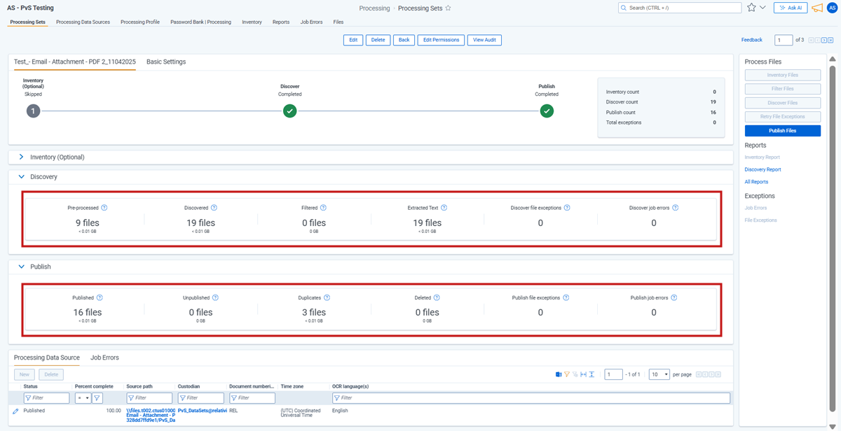 Import processing details page.