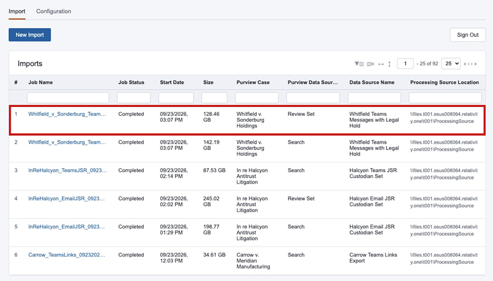 The Imports list.