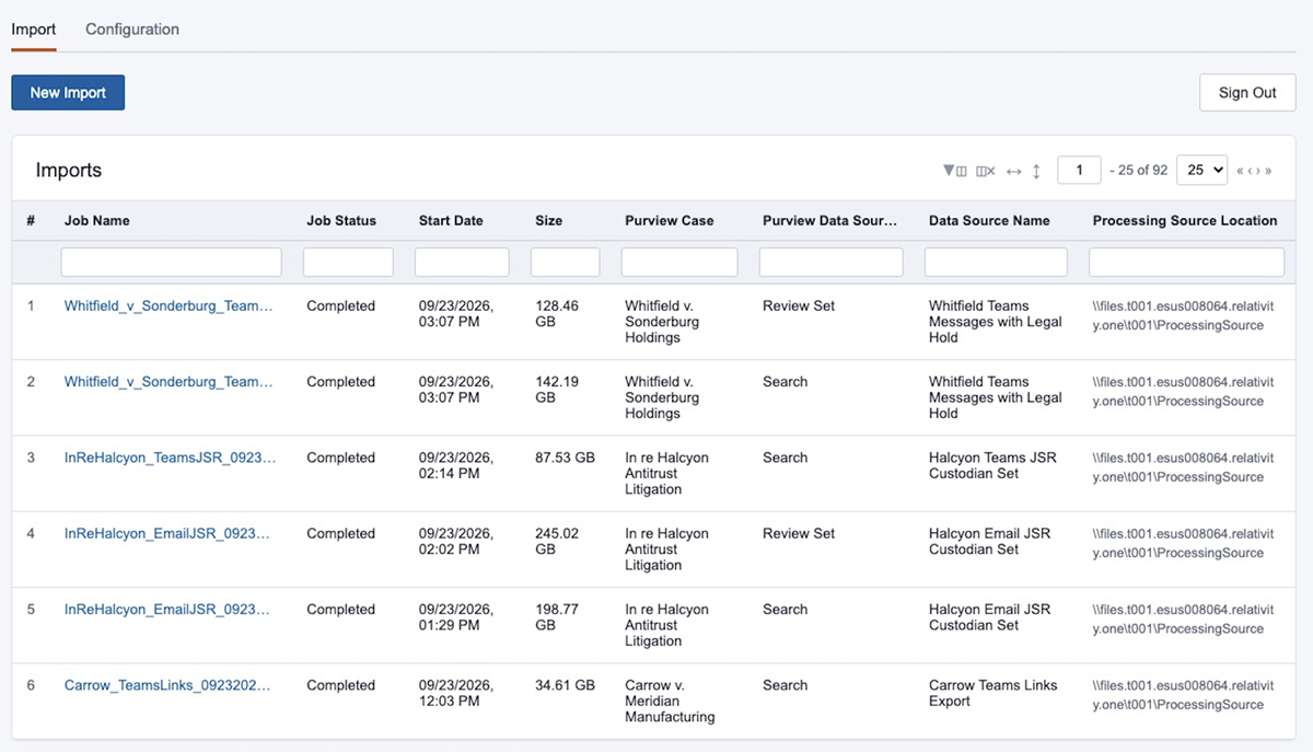 The Purview Sync import page.