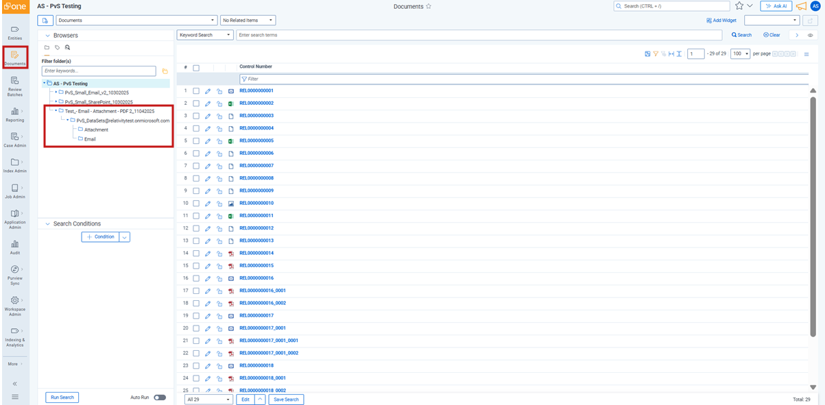 Purview Sync import in the Documents tab.