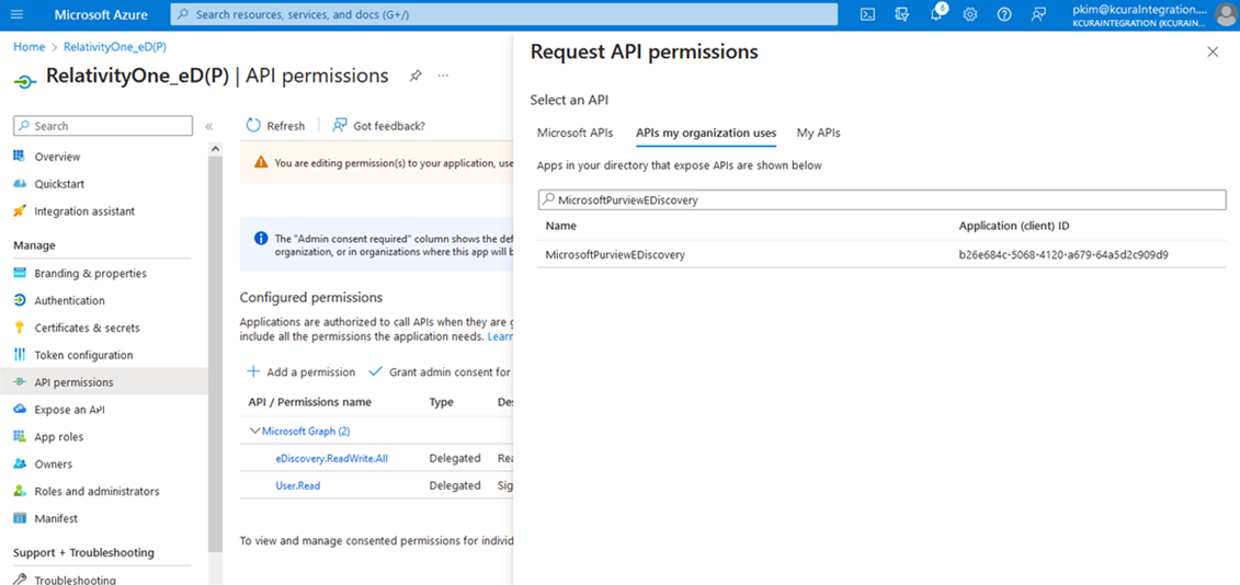 The Request API Permissions screen.