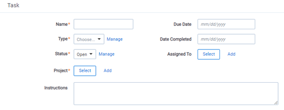 The edit screen of the Tasks page.