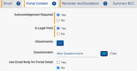 The Portal Content tab of the Communication page.