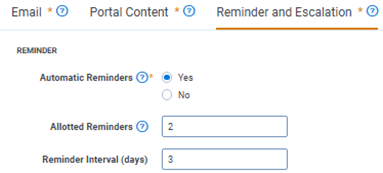 The Reminder and Escalation tab.