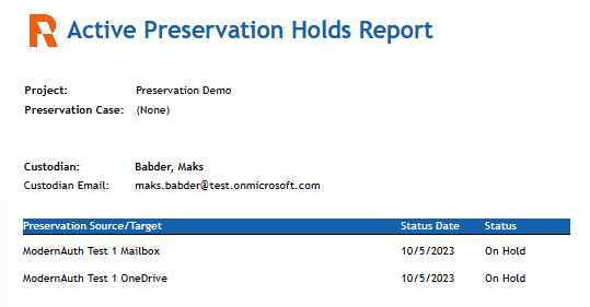 The Active Preservation Hold report.