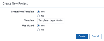 The Create New Project modal window.