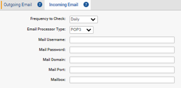 The Incoming Email tab and fields.