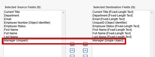 The selected source fields when importing a manager.