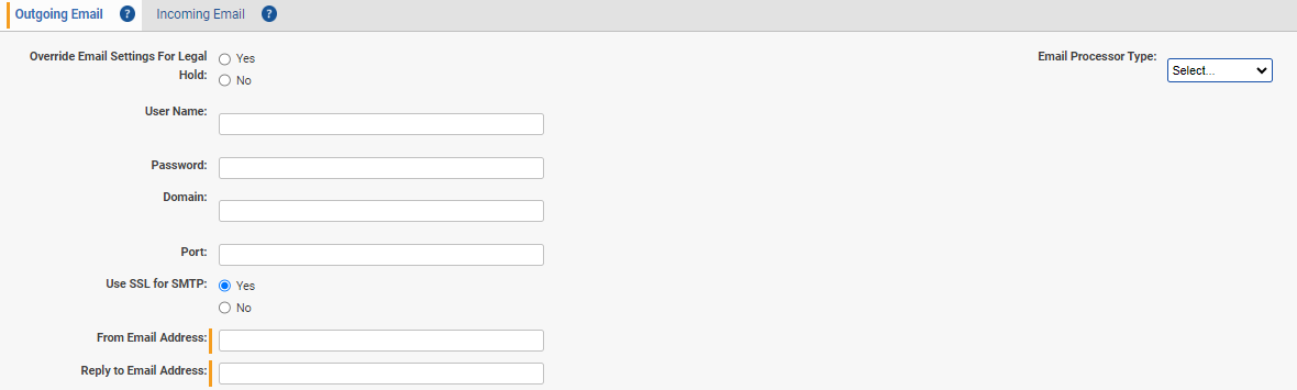 The Outgoing Email settings tab.