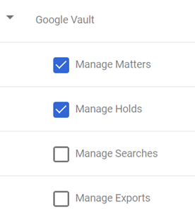 Select the Google Vault services.