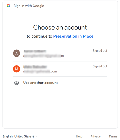 The Choose an account screen.