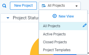 The Projects views drop-down menu.
