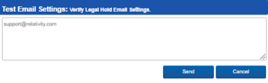The Test Email Settings modal with an example email address.