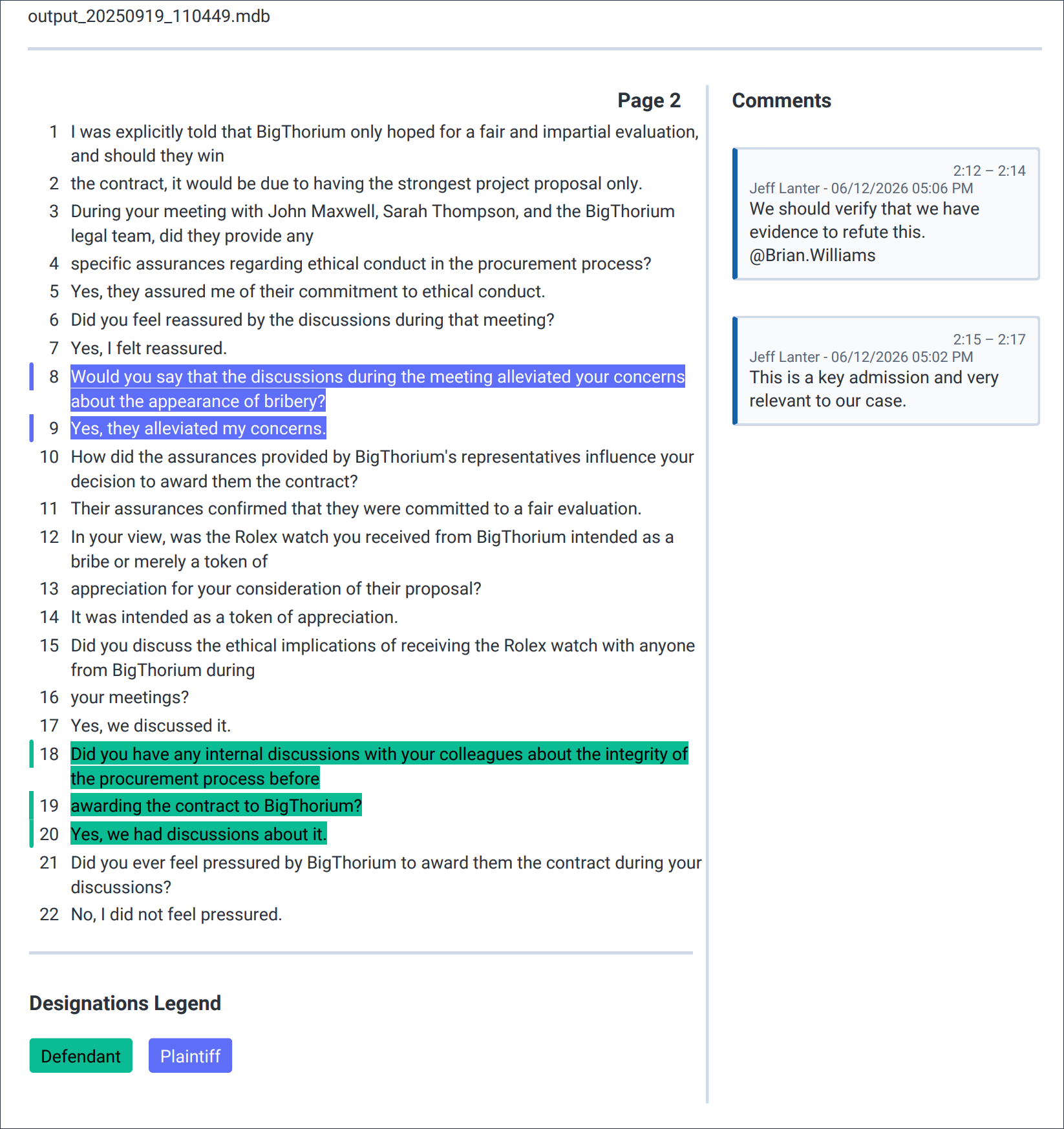 Transcripts with annotations highlighted.
