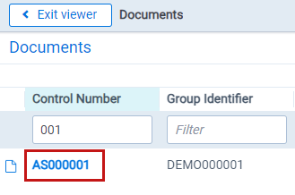 Document control number in the Documents panel