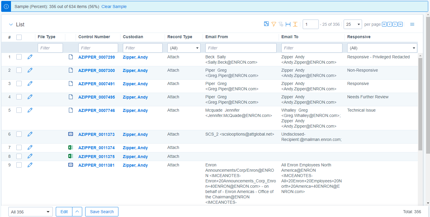 An example of a document list that has been sampled.