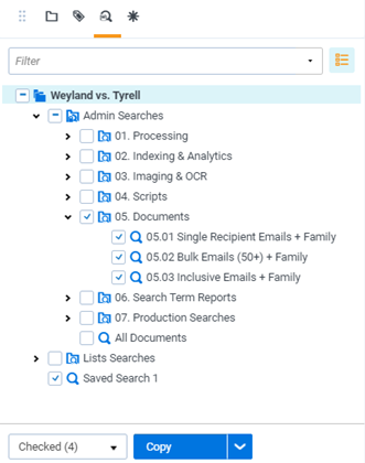 Saved Search browser with multiple folders selected.