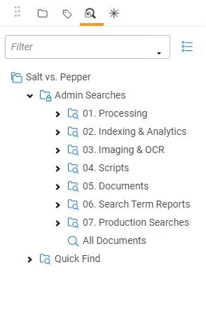 The Saved Searches browser in the Viewer.