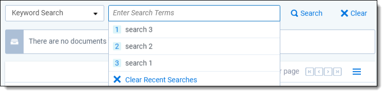 The search bar displays recent searches for you to use or modify.