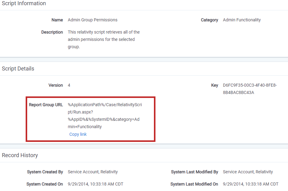 Report group URL field value