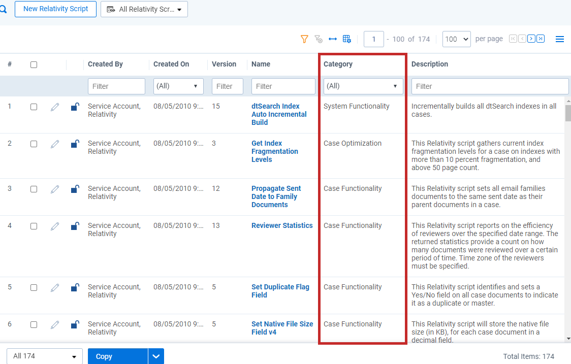 Script group categories in a view