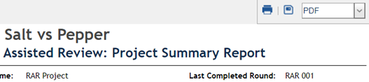 The assisted review project summary report heading.