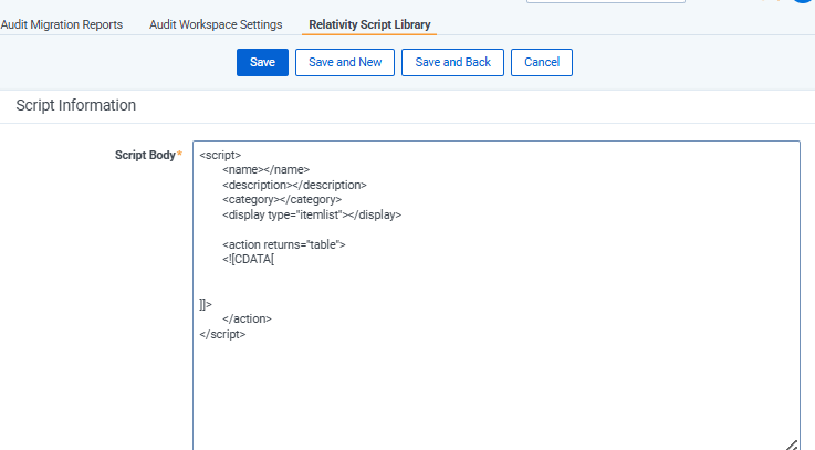 The script body where you enter the script details.