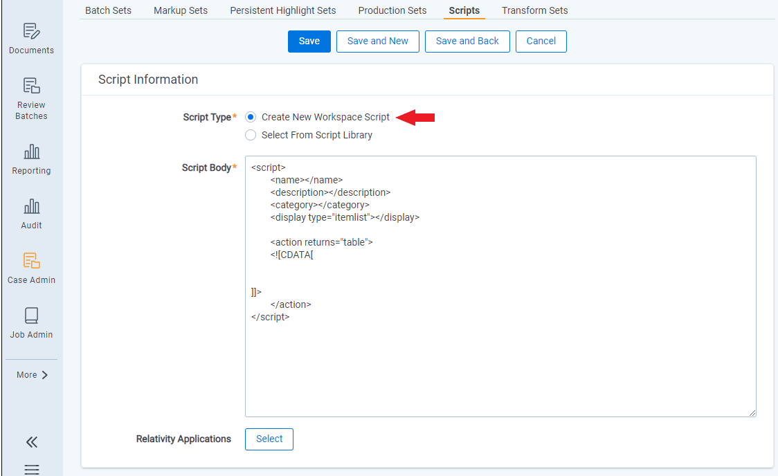 Create new workspace script