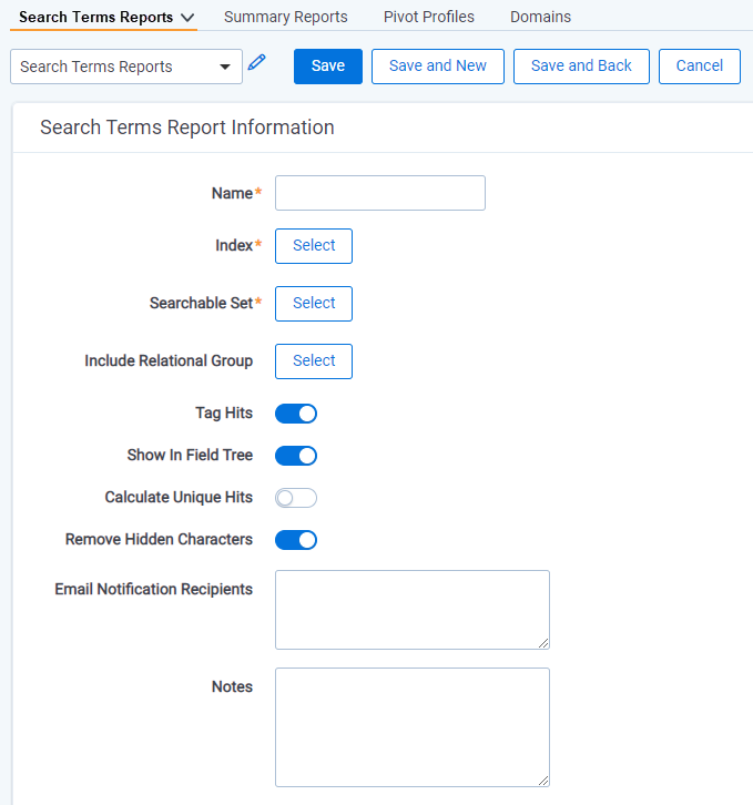 Search terms reports layout
