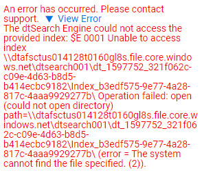 Example of a support error message
