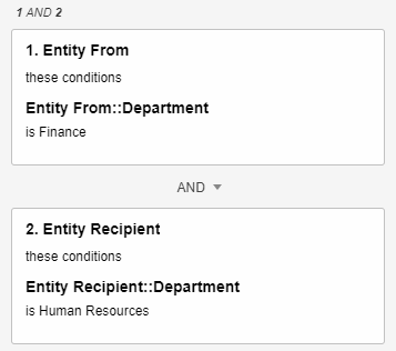Search conditions card with 1 AND 2.