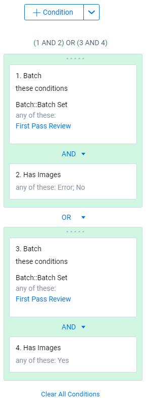 Search panel with conditions.