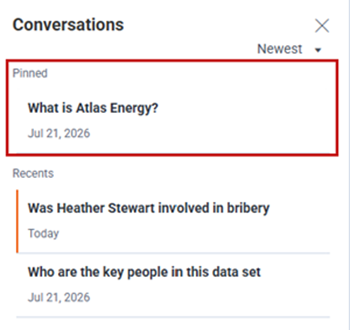 Pinned conversation section above the All conversations section