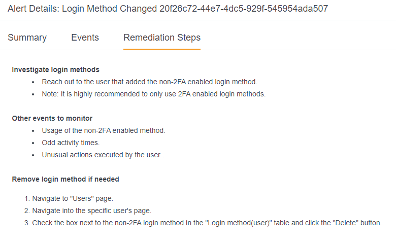 Security Alerts Details - Remediation Steps tab