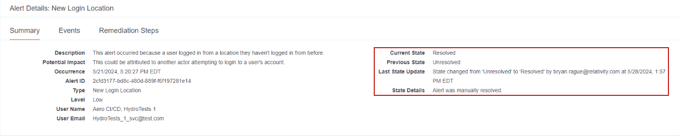 Summary tab highlighting the 'Current State' status