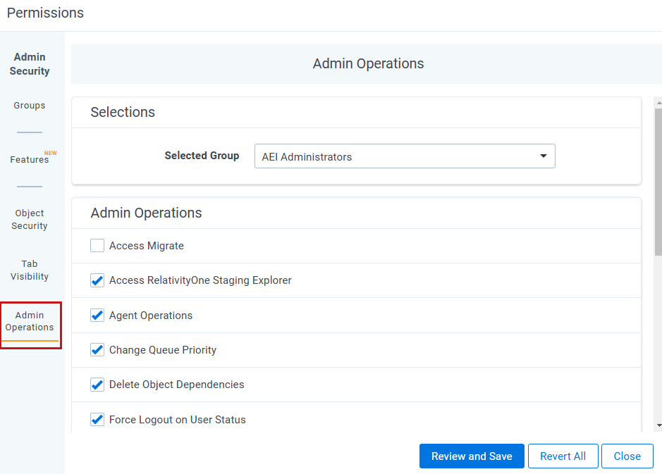 Admin Operations tab