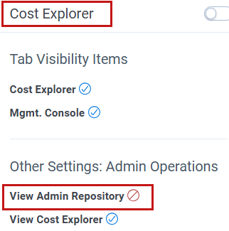 View Admin Repository option showing disabled for Cost Explorer feature