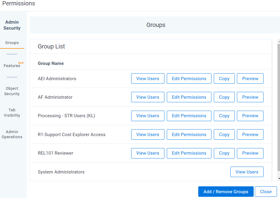 Groups tab