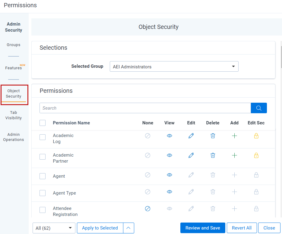 Object Security tab