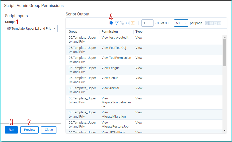 Admin group permission console