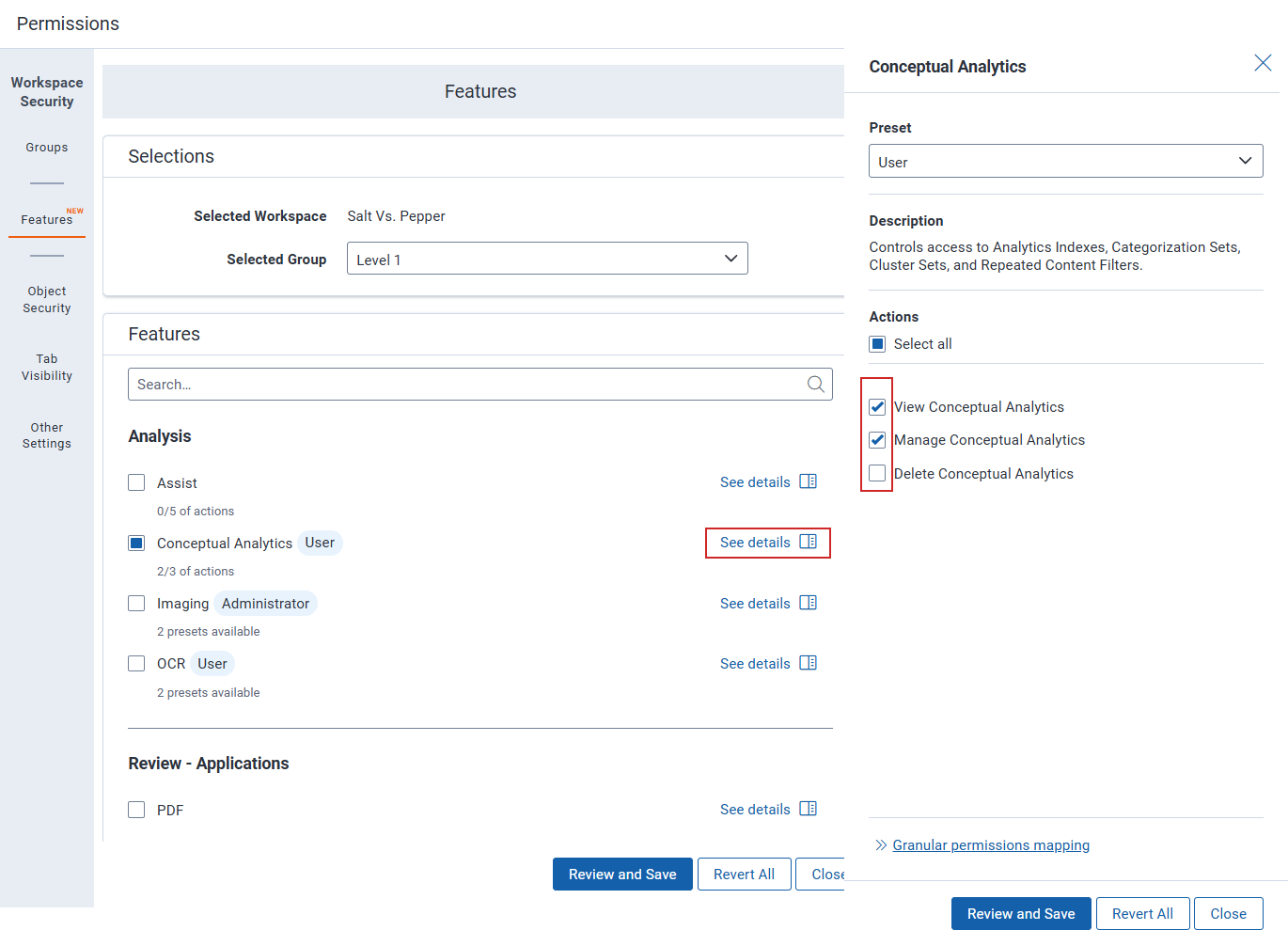 Features tab showing See Details panel for Imaging