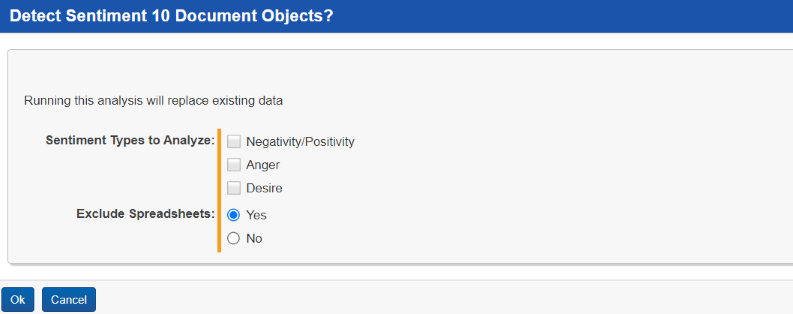 Sentiment analysis options pop-up