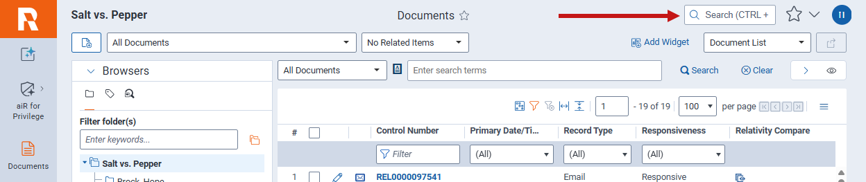 Use the search box to quickly navigate to another tab.