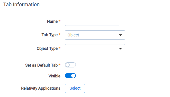 The Tab Information section with any options selected.
