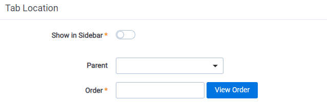 The Tab Location section without any options selected.
