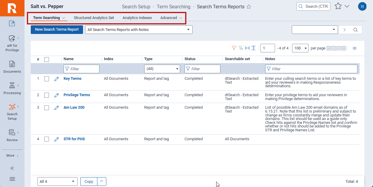 The Search term reports tab is open with the tab strip highlighted.