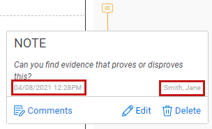 A note with the timestap highlighted